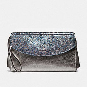 NWT Coach Glitter Clutch Silver Gunmetal
